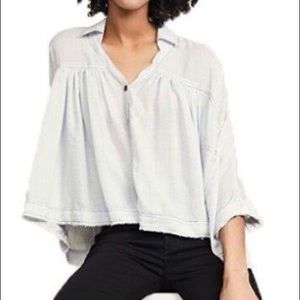 Free People Rainbow Picnic Button Shirt in Blue